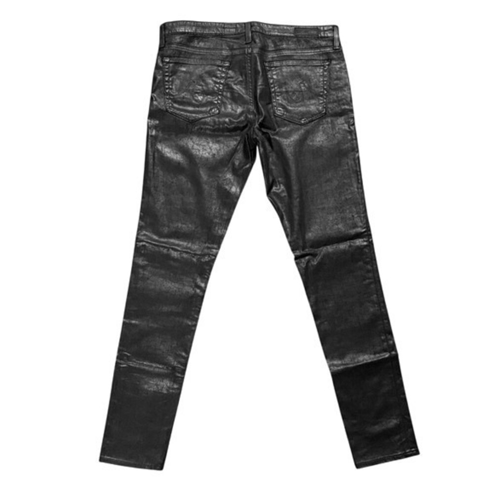 AG Adriano Goldschmied Coated Metallic Skinny Jeans size 31 Black Low Rise USA